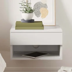 Mid-Century Floating Drawer Nightstand White