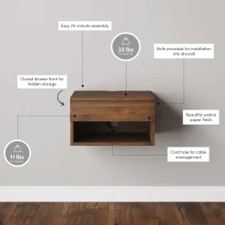 Mid-Century Floating Nightstands Walnut (Set of 2)