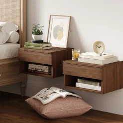 Mid-Century Floating Nightstands Walnut (Set of 2)