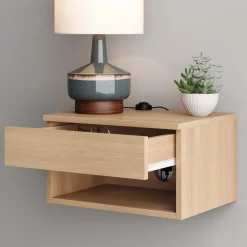 Mid-Century Floating Nightstands Light Oak (Set of 2)