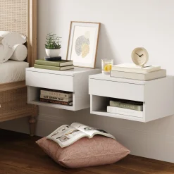 Mid-Century Floating Nightstands White (Set of 2)