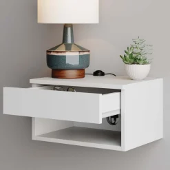 Mid-Century Floating Nightstands White (Set of 2)