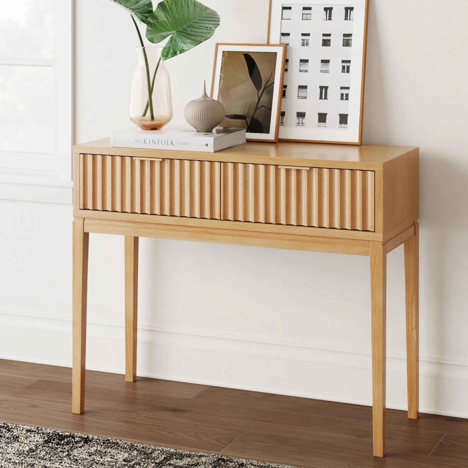 Mid-Century Fluted 2-Drawer Console Table