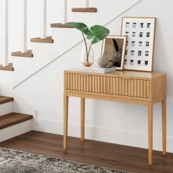 Mid-Century Fluted 2-Drawer Console Table