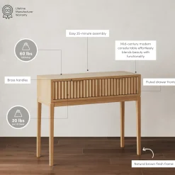 Mid-Century Fluted 2-Drawer Console Table