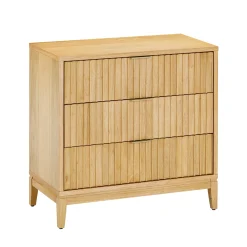 Mid-Century Fluted 3-Drawer Dressers Warm Pine (Set of 2)