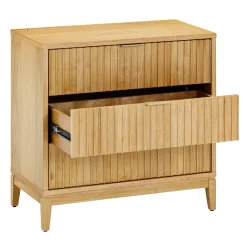 Mid-Century Fluted 3-Drawer Dressers Warm Pine (Set of 2)