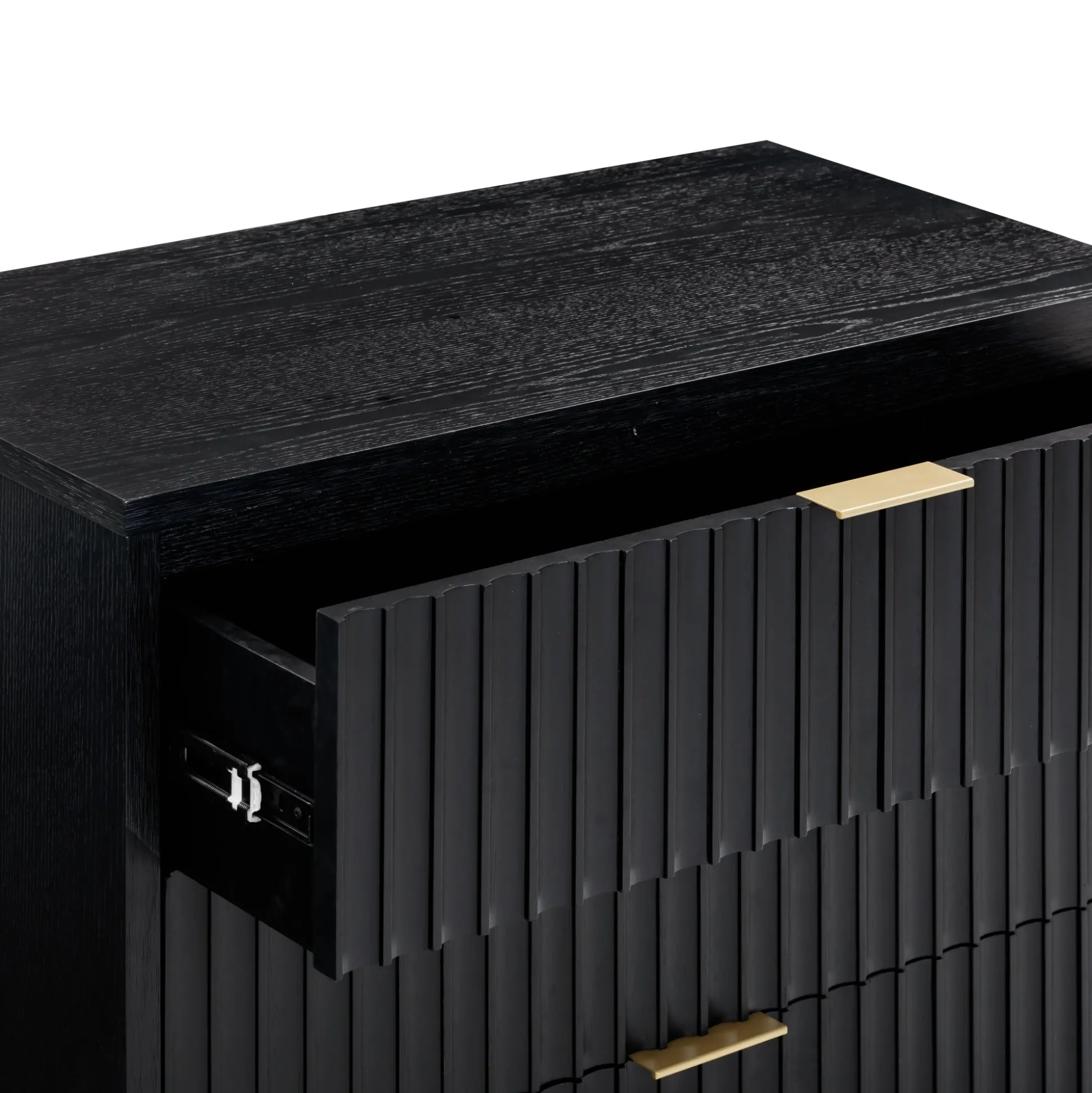 Mid-Century Fluted 3-Drawer Dressers Black Oak (Set of 2)