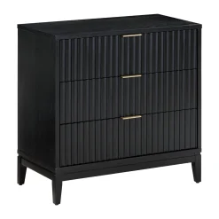 Mid-Century Fluted 3-Drawer Dresser Black Oak