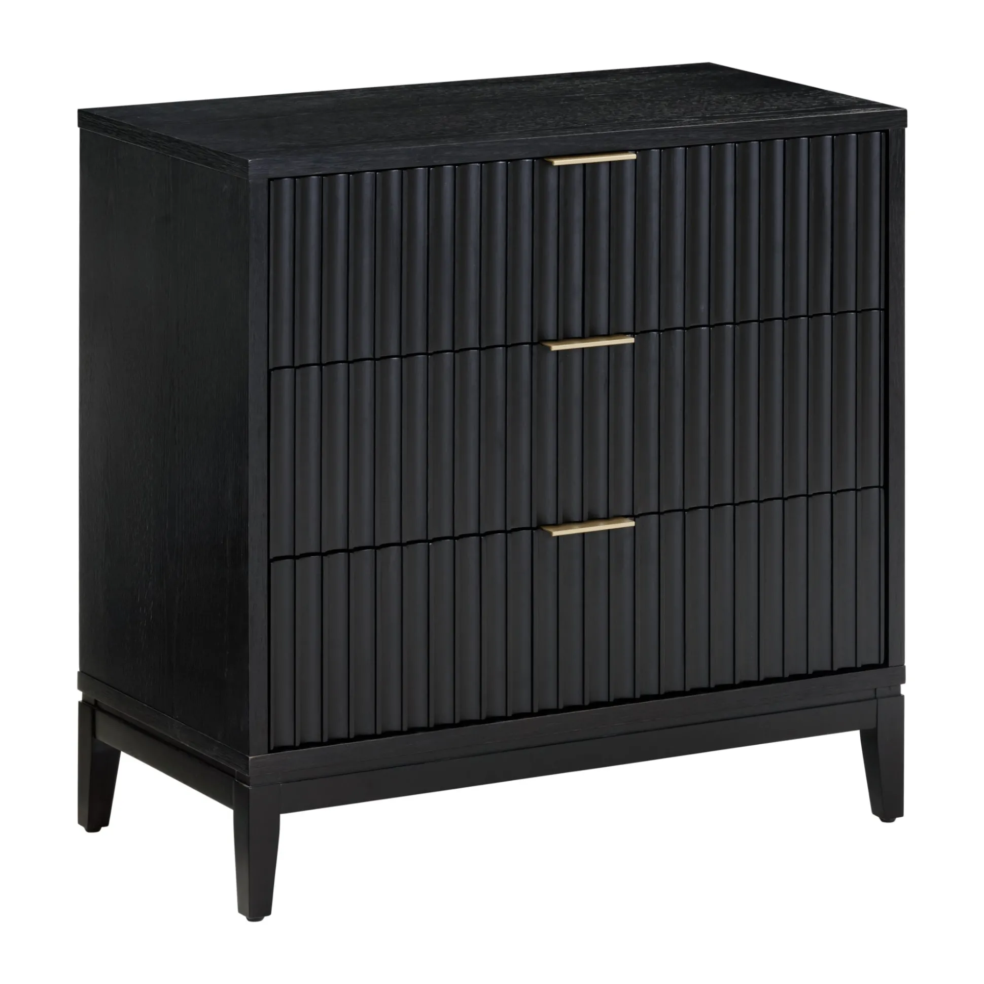 Mid-Century Fluted 3-Drawer Dresser Black Oak