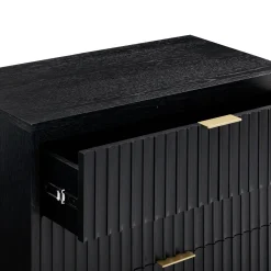 Mid-Century Fluted 3-Drawer Dresser Black Oak