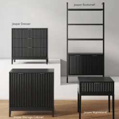 Mid-Century Fluted 3-Drawer Dresser Black Oak