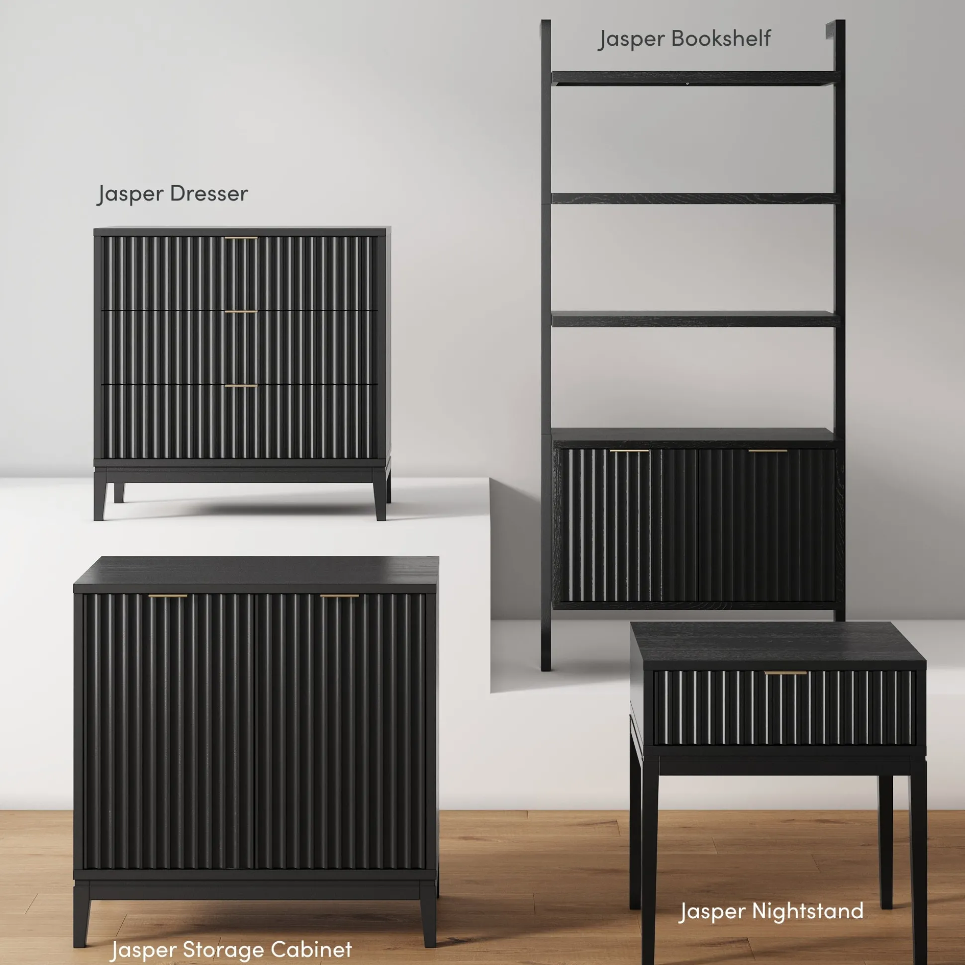 Mid-Century Fluted 3-Drawer Dresser Black Oak