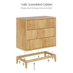 Mid-Century Fluted 3-Drawer Dresser Warm Pine