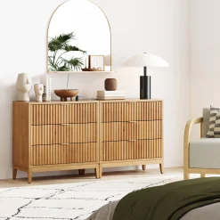 Mid-Century Fluted 3-Drawer Dresser Warm Pine
