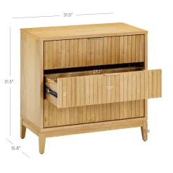 Mid-Century Fluted 3-Drawer Dressers Warm Pine (Set of 3)