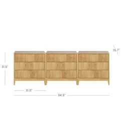Mid-Century Fluted 3-Drawer Dressers Warm Pine (Set of 3)
