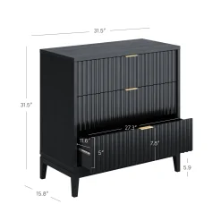 Mid-Century Fluted 9-Drawer Extra Large Dresser Black (Set of 3)
