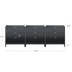 Mid-Century Fluted 9-Drawer Extra Large Dresser Black (Set of 3)