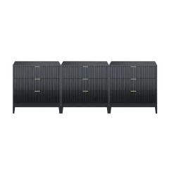 Mid-Century Fluted 9-Drawer Extra Large Dresser Black (Set of 3)