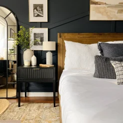 Mid-Century Fluted Nightstands Black Oak (Set of 2)
