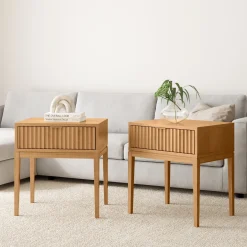 Mid-Century Fluted Nightstands Warm Pine (Set of 2)