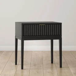 Mid-Century Fluted Nightstand Black Oak