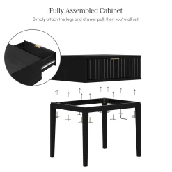 Mid-Century Fluted Nightstand Black Oak