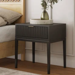 Mid-Century Fluted Nightstand Black Oak