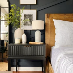 Mid-Century Fluted Nightstand Black Oak