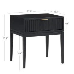 Mid-Century Fluted Nightstand Black Oak