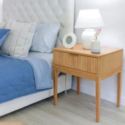 Mid-Century Fluted Nightstand Warm Pine