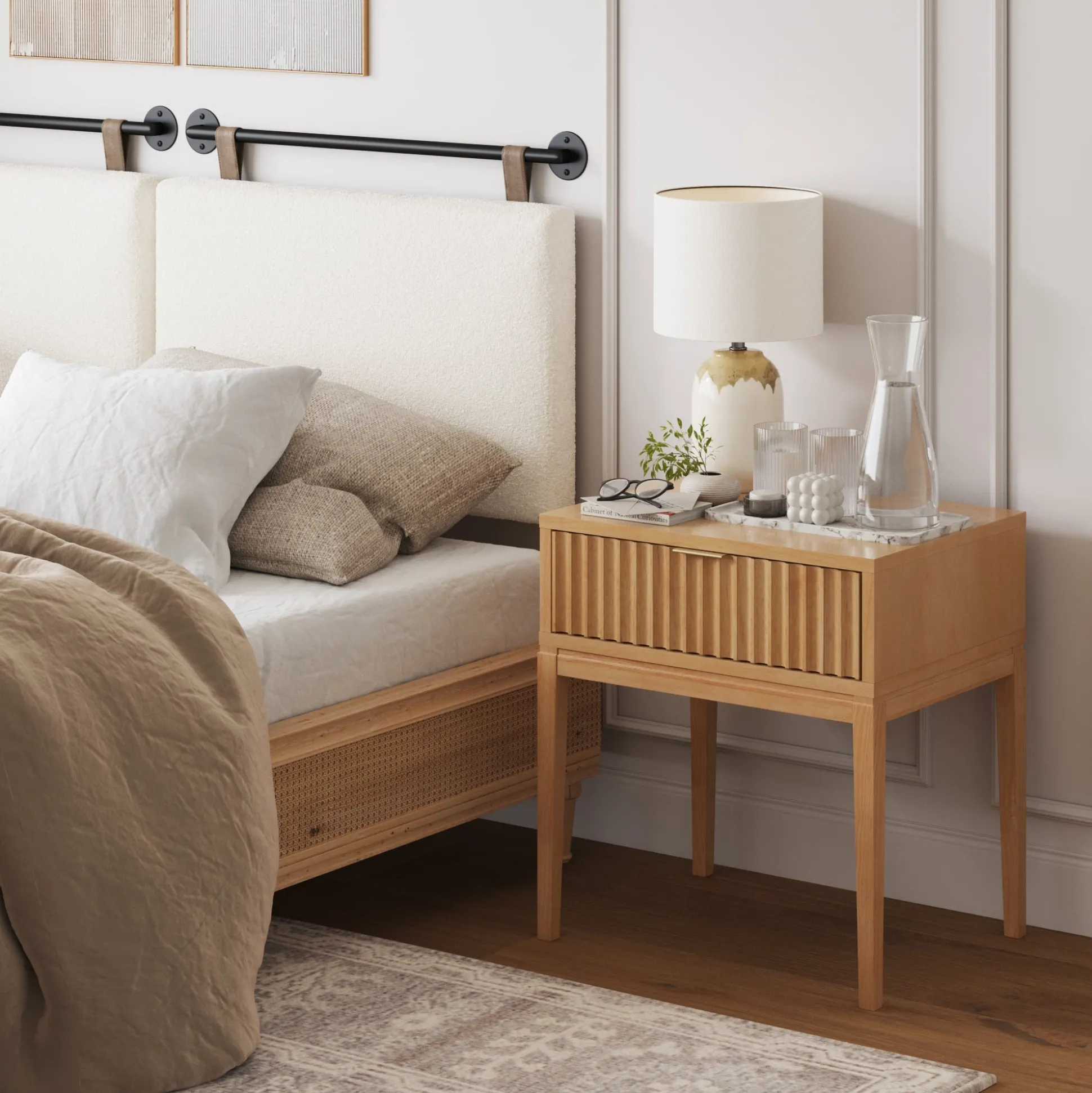 Mid-Century Fluted Nightstand Warm Pine