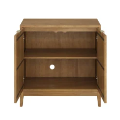 Mid-Century Fluted Storage Cabinet Credenza Light Brown (Set of 2)