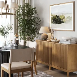 Mid-Century Fluted Storage Cabinet Credenza Light Brown (Set of 2)