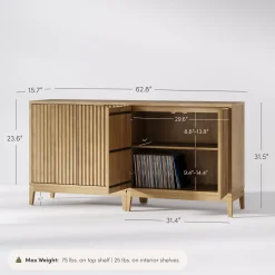 Mid-Century Fluted Storage Cabinet Credenza Light Brown (Set of 2)