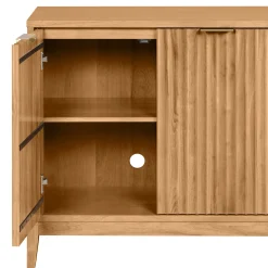 Mid-Century Fluted Storage Cabinet Credenza Warm Pine (Set of 2)