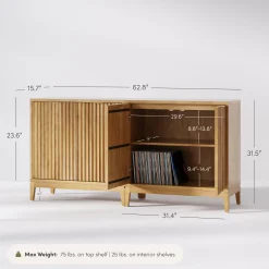 Mid-Century Fluted Storage Cabinet Credenza Warm Pine (Set of 2)