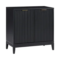 Mid-Century Fluted Storage Cabinet Credenza Black Oak (Set of 2)