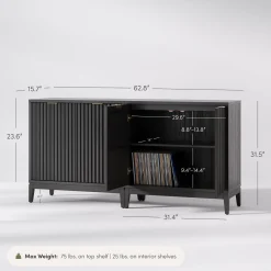Mid-Century Fluted Storage Cabinet Credenza Black Oak (Set of 2)