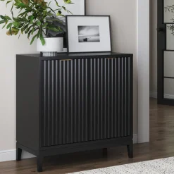 Mid-Century Fluted Storage Cabinet Black Oak