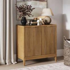 Mid-Century Fluted Storage Cabinet Light Brown