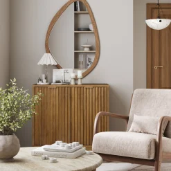 Mid-Century Fluted Storage Cabinet Light Brown