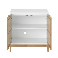 Mid-Century Fluted Storage Credenza Warm White Warm Pine (Set of 2)