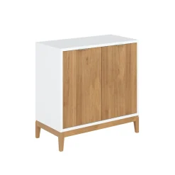 Mid-Century Fluted Storage Credenza Warm White Warm Pine (Set of 3)