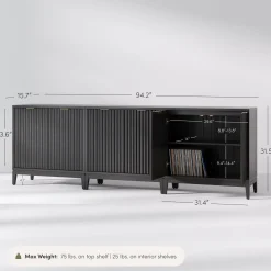 Mid-Century Fluted TV Console for TVs up to 75" Black