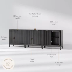 Mid-Century Fluted TV Console for TVs up to 75