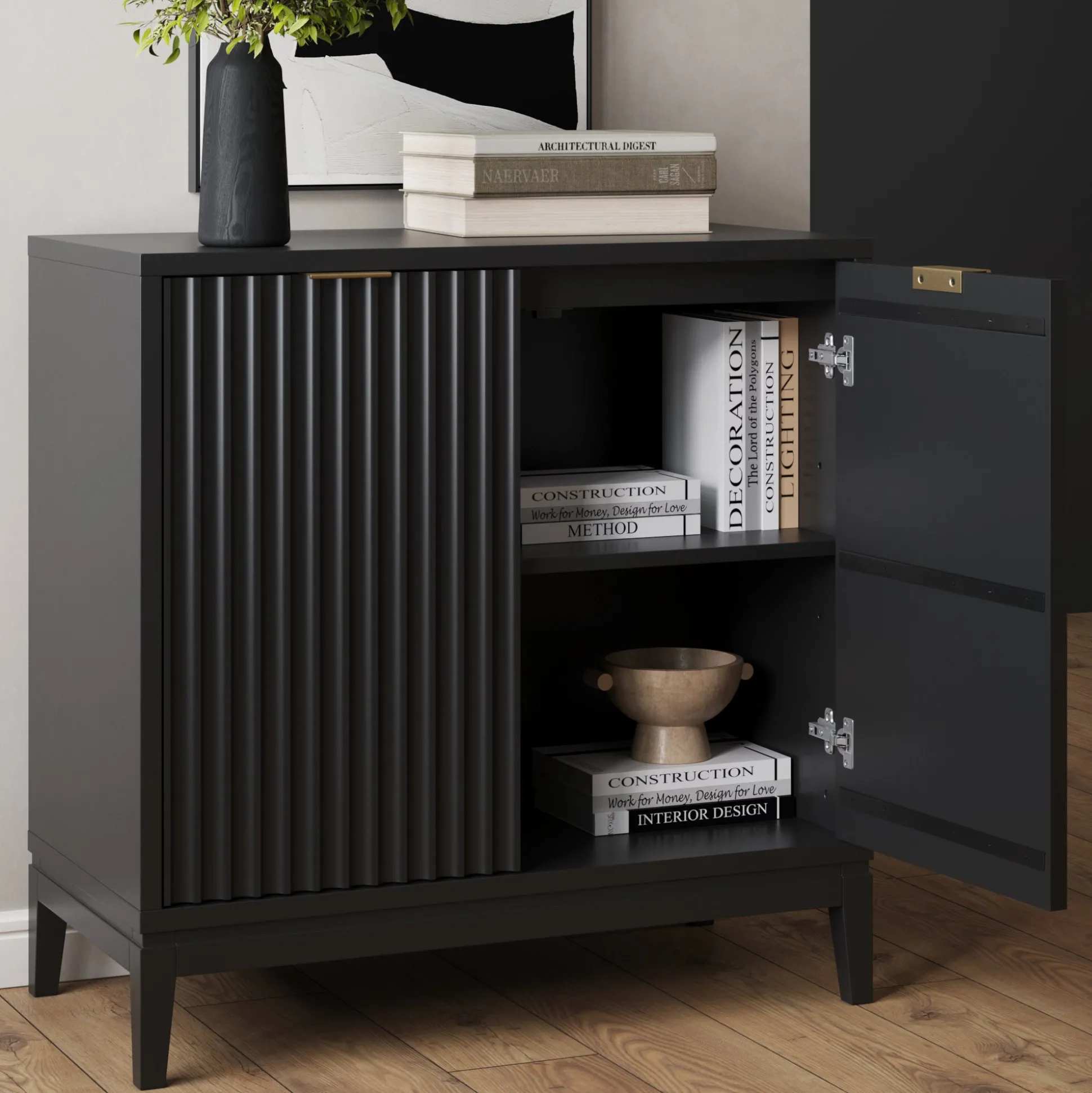 Mid-Century Fluted TV Console for TVs up to 75" Black