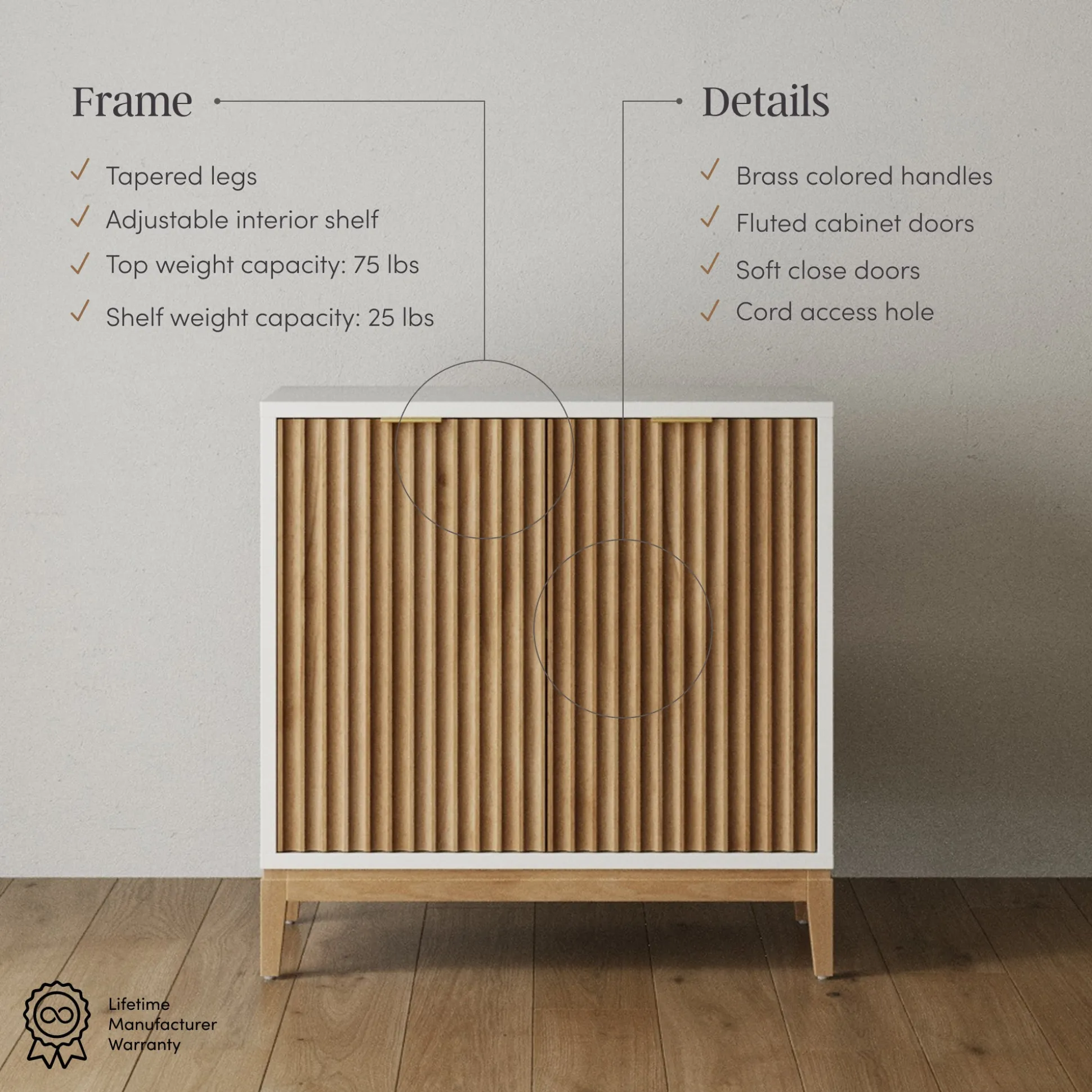 Mid-Century Fluted TV Console for TVs up to 65" White