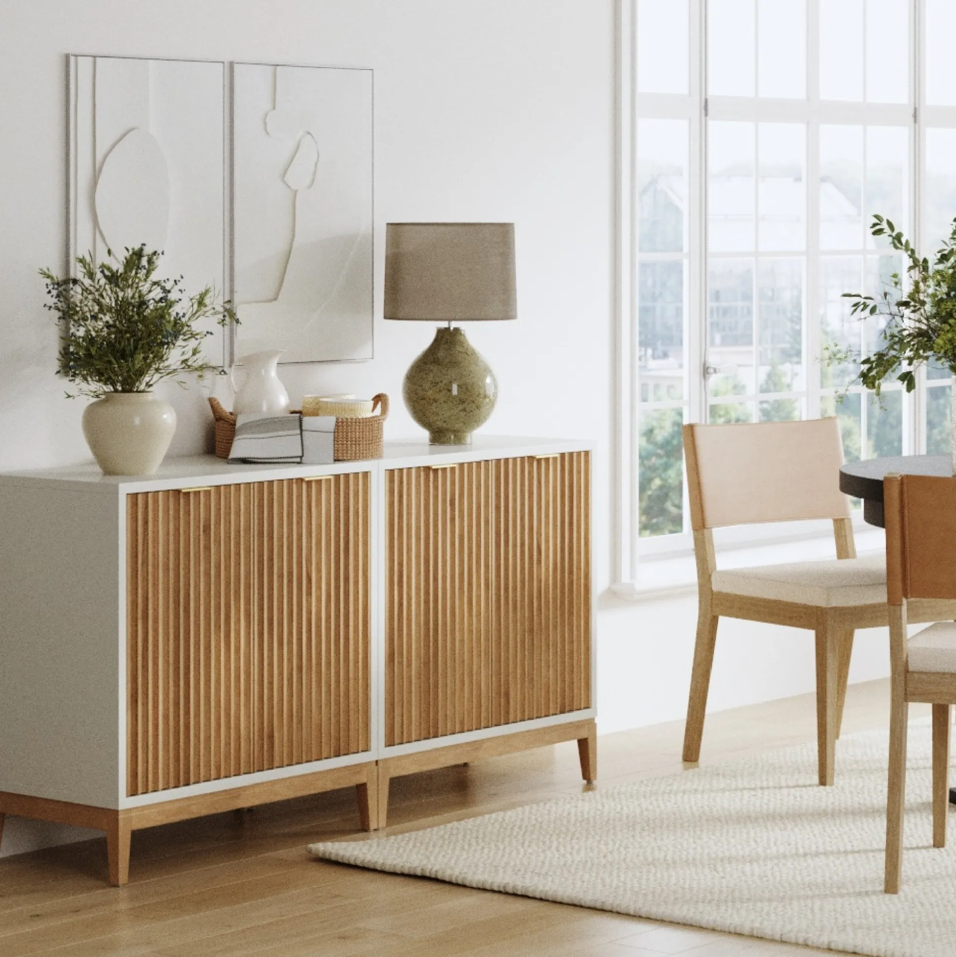 Mid-Century Fluted TV Console for TVs up to 65" White